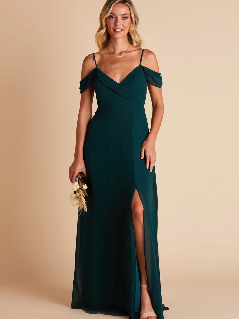 Birdy Grey Emerald Chiffon  One-Shoulder Slit Dress